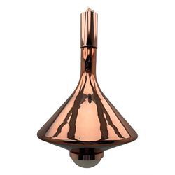 Collection of vintage and modern light fixtures, including copper pendant light, brass five-arm chandelier, hanging lantern and two small chandeliers with hanging faceted droplets (6)