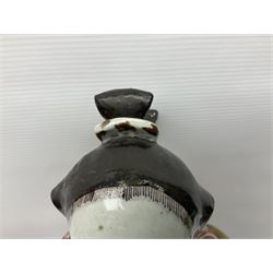 Large Japanese Imari porcelain figure, modelled as a Bijin, wearing a long kimono decorated with apple blossom and leafy branches on a white ground, with gilt detailing, possibly Edo period, H63cm