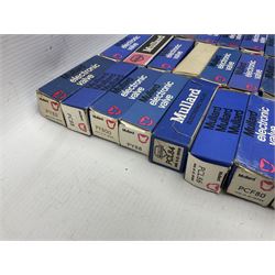 Collection of Mullard thermionic radio valves/vacuum tubes, including PCC189, PCL805/85, DY802, PCL86, PFL200, etc approximately 60 as per list, all boxed