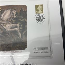 Queen Elizabeth II 2009 gold quarter sovereign coin, housed in a Mercury presentation cover, in Westminster folder with certificate