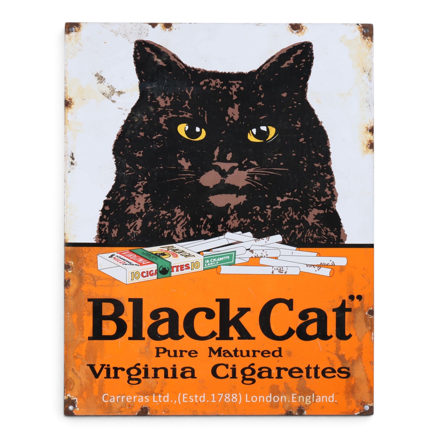Black Cat Virginia Cigarettes reproduction enamel, H45cm