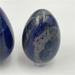 Collection of five Lapis lazuli specimen eggs, largest egg H7cm