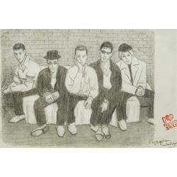 Stephen Wiltshire (British 1974-): 'Back Street Boys', rare and unusual figural pencil ske...