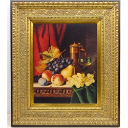 Still Life Ewer and Fruit, colour print 50cm x 39cm in ornate frame