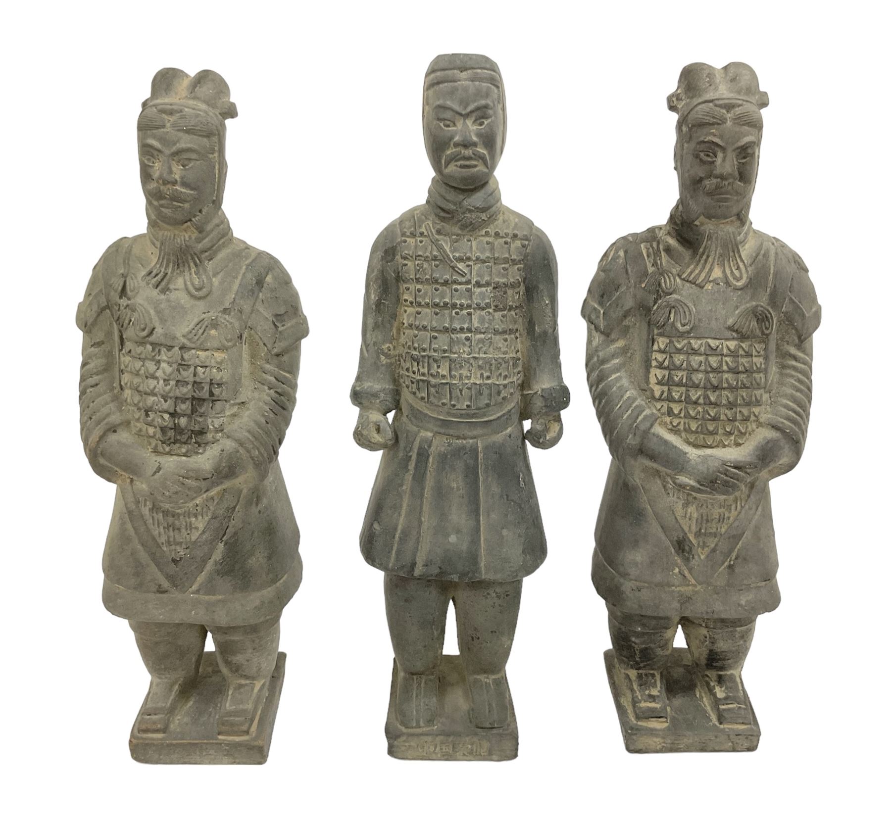 Set of three Chinese 'Terracotta Warrior' style figures, tallest example H27cm 