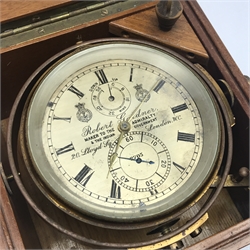 Late 19th century mahogany cased marine chronometer by 'Robert Gardner, London', silvered Roman dial inscribed with model no. '2705', four pillar chain fusee movement with detent escapement, the case with plate 'H.M.S Admiralty Service', dial diameter - 10.5cm, total diameter - 13cm