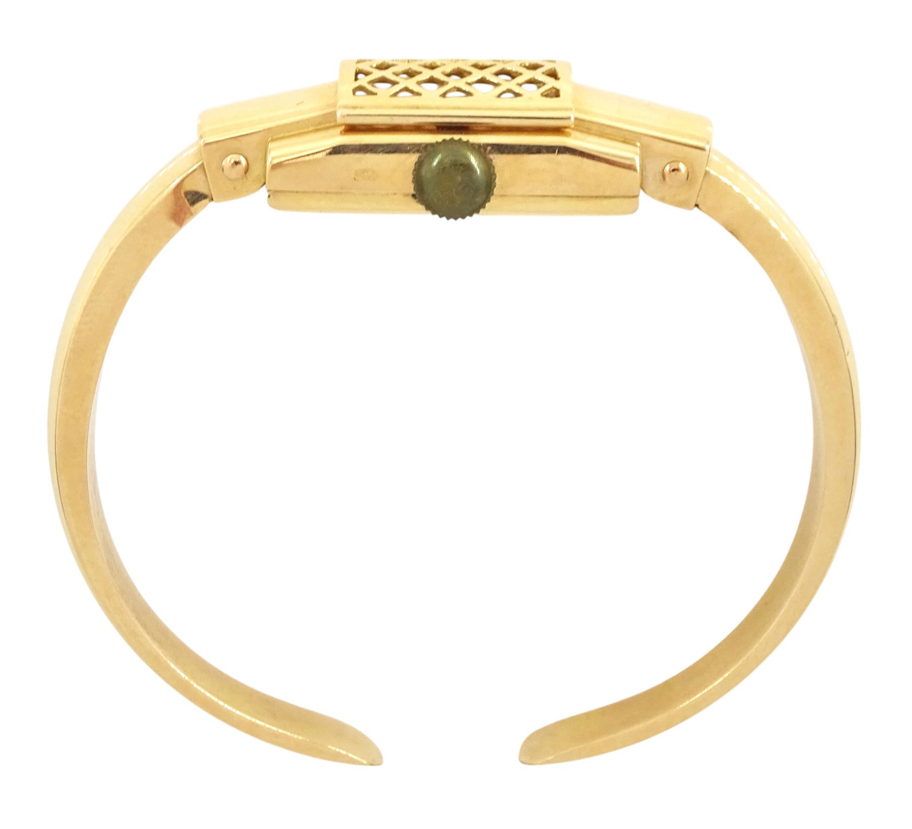 Primus ladies 18ct rose gold manual wind hidden wristwatch, on integral 18ct rose gold hinged torque bangle
