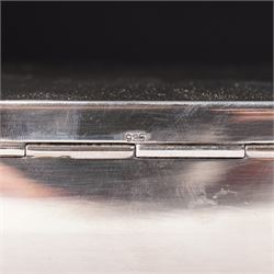 German 925 standard silver cigarette box with hinged lid  and a silver bottle coaster with turned wood base London 1986 Maker M C Hersey & Son