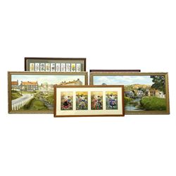 Will's Cigarette cards - Wild Flowers Second Series (framed) together with J Wrigley (British 20th century): 'Great Ayton', pair oils on board signed and two other prints max 38cm x 44cm (5)