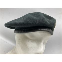 WW1 British Army Derby Scheme 1915 Attested armband; beret with East Yorkshire cap badge; pair of fur lined leather flying/motorcycle goggles; HMS Pembroke cap band; and small quantity of RNAS cloth and metal badges etc