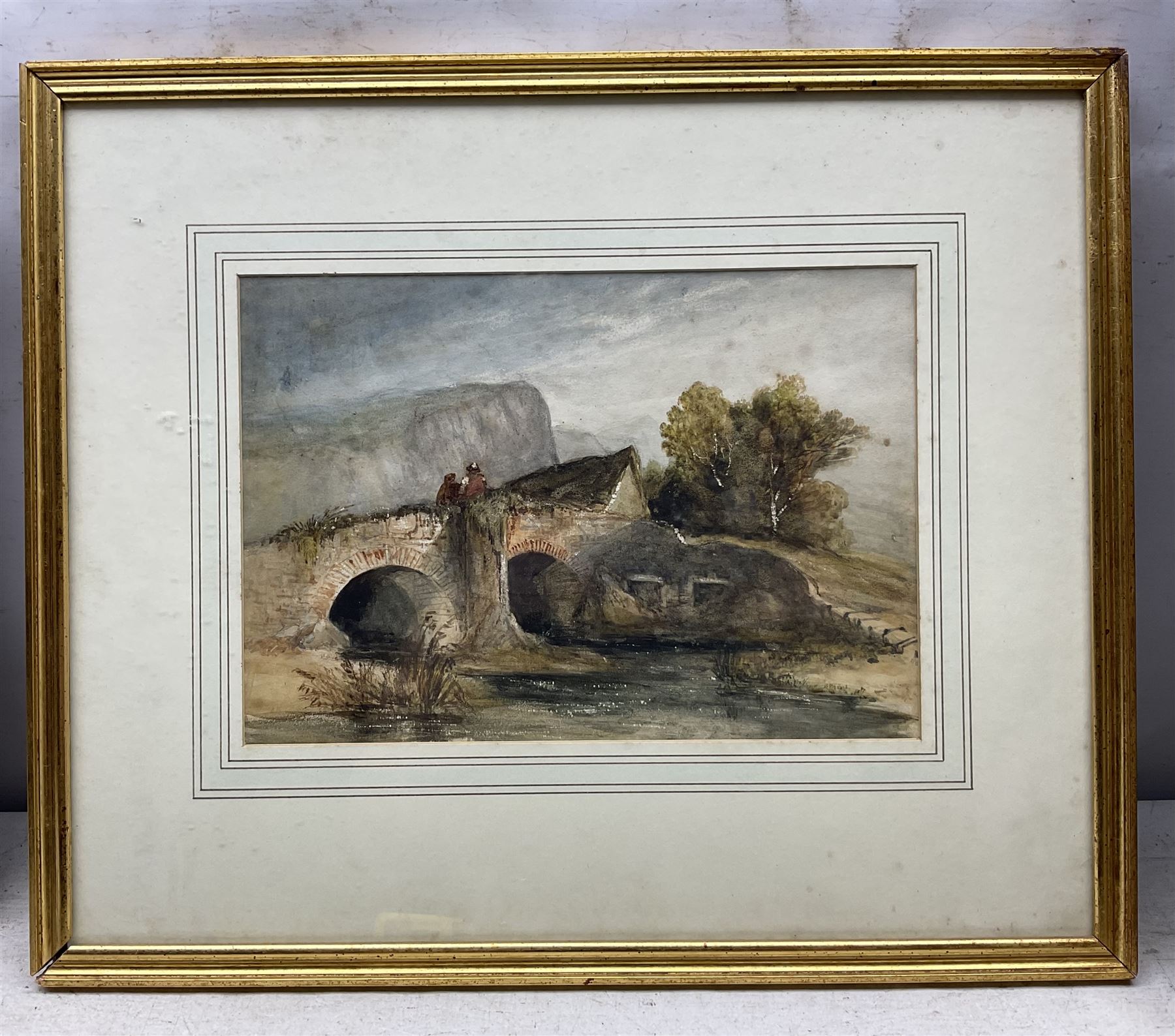 Attrib. David Cox Jr (British 1808-1885): A Distant Castle and The Windmill on the Farm, two watercolours one signed, the other inscribed verso together with another similar unsigned watercolour max  28cm x 47cm (3) 