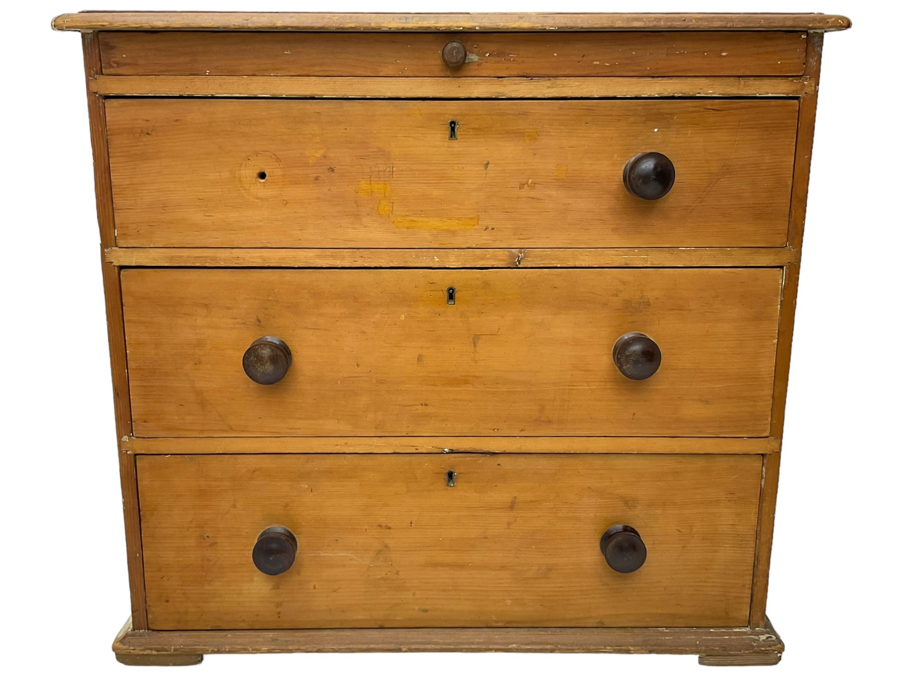 Victorian pine chest, rectangular top over shallow top drawer and three long drawers