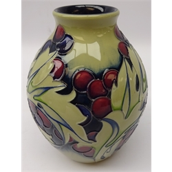 Moorcroft vase decorated with berries, trial piece dated 5.11.13, boxed, H14cm   