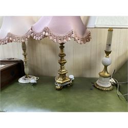 Three table lamps of onyx and gilt design with shades
