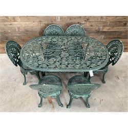 Victorian design cast aluminium oval garden table, and six chairs