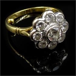  Diamond flower set gold ring, hallmarked 18ct  
