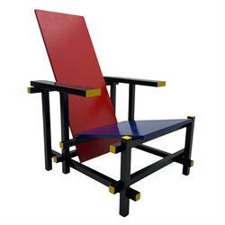After Gerrit Rietveld (1888-1964) - 'Red and Blue Chair', in red, blue, black and yellow finish 