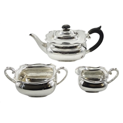 Silver three piece tea service by C W Fletcher & Son Ltd, London  1921, approx 36oz