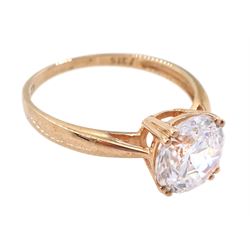 9ct rose gold single stone cubic zirconia ring, stamped 375