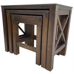Laura Ashley - nest of three hardwood table, rectangular top raised on square supports united by stretchers