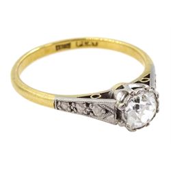 Early 20th century single stone old cut diamond ring, stamped 18ct Plat, diamond approx 0.60 carat

