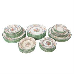 Spode Chinese Rose dinner service, including fourteen dinner plates, twelve side plates, teapot, milk jug, covered butter dish, serving platters etc 