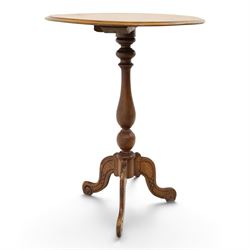 Victorian walnut pedestal occasional table, circular top ,raised on turned column with scroll feet