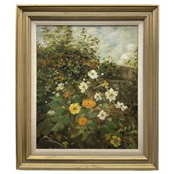 English School (Early/mid 20th century): Garden Flower Border, oil on panel unsigned 44cm x 36cm