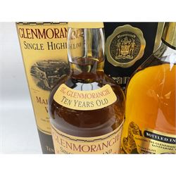 Glenmorangie, ten year old Scotch whisky, 1 litre 43% vol, Grant's twelve year old Scotch whisky 1 litre, 43 G.L and Johnnie Walker Black Label, twelve year old Scotch whisky, 1 litre 43% vol, all boxed (3)