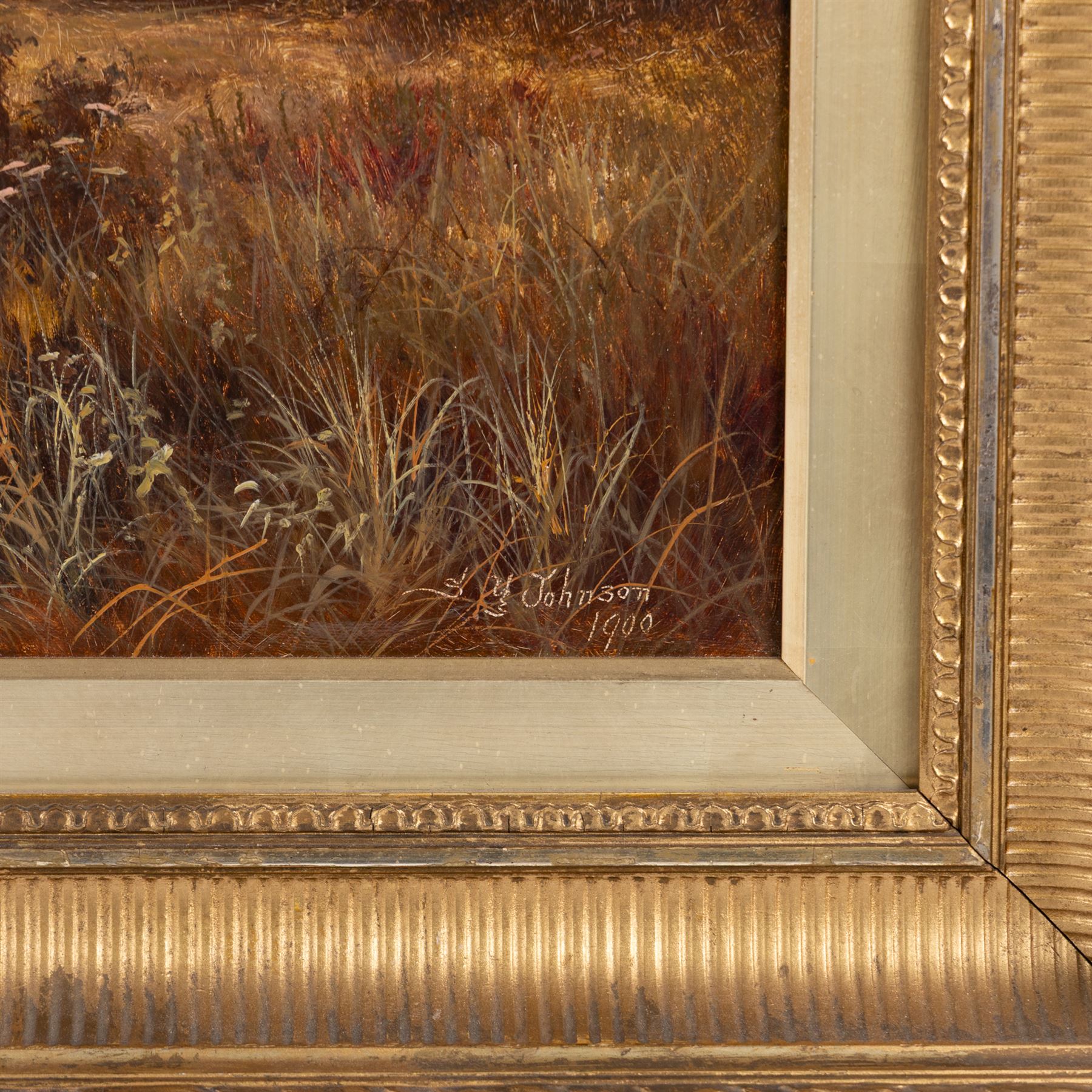 Sidney Yates Johnson (British fl.1890-1926): Farm Pastures at Dusk, oil on canvas signed and dated 1900, 44cm x 80cm