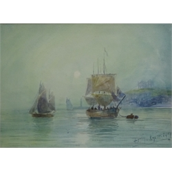  Fishing Boats off Whitby, 20th century watercolour signed and dated 1919 by Austin Smith and Fishing off the Coast, early 20th century watercolour signed Stuart 20cm x 27cm (2)  