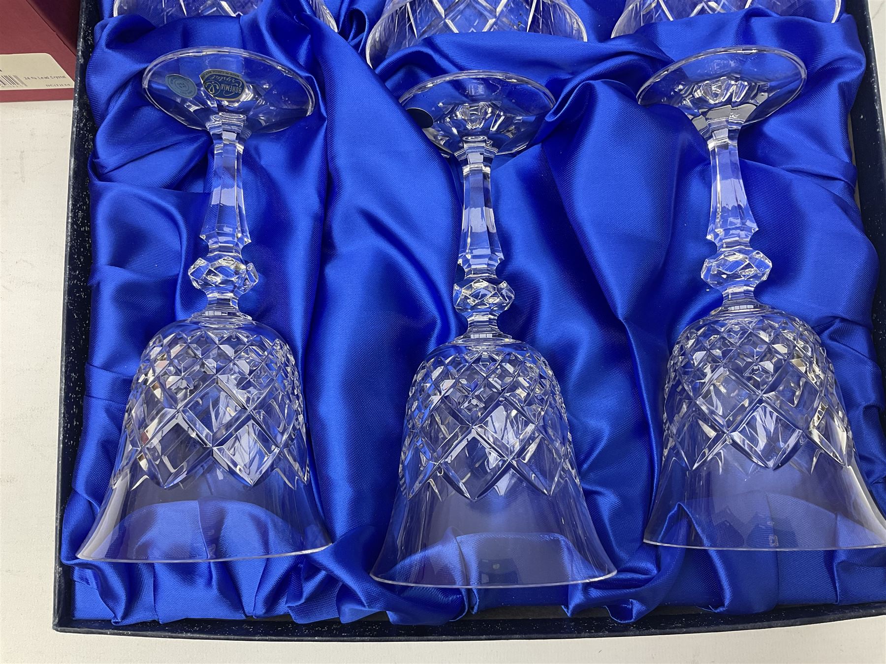 Cased set of six Bohemia Crystal wine glasses, in box, together with a