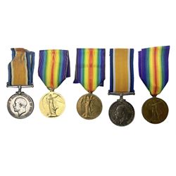 Five WW1 Lincolnshire Regiment medals comprising British War Medal awarded to 37660 Pte. T. Pickering; British War Medal to 42664 Pte. A. Lancaster; Victory Medal to 203847 Pte. P. Stevenson; Victory Medal to 28138 Pte. H. Gale; and Victory Medal to 46875 Pte. J. Owen; all with ribbons; some biographical details (5)