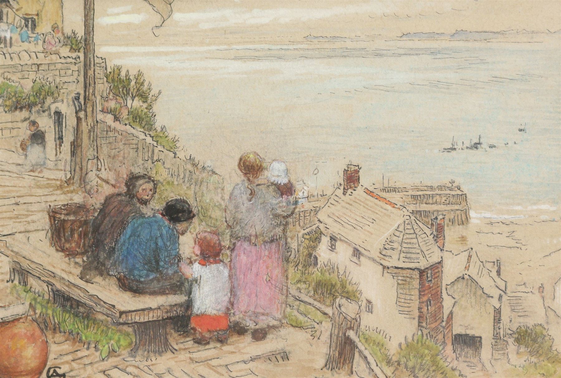 Albert Goodwin (British 1845-1932): Clovelly - Cornwall, watercolour signed with monogram 13cm x 19cm 
Notes: with Fine Art Society receipt. 