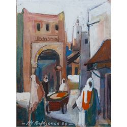 Mohamed Belajouza (Tunisian 20th Century): Streets of Sousse, set of three gouaches signed, max 18cm x 13cm (3)