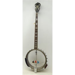  Ashbury 4 string plectrum Banjo, open back with mother-of-pearl inlay   
