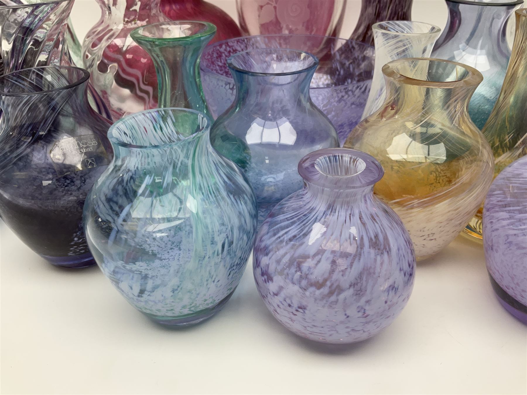 Collection of Caithness glass vases and dishes, to include mottled and swirl designs,  largest 20cm (23)
