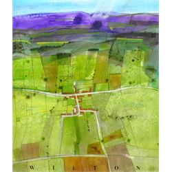 Russell Lumb (British 1946-): 'Wilton', mixed media semi-abstract map titled, signed with monogram and dated '15, artist's address label verso 34cm x 29cm