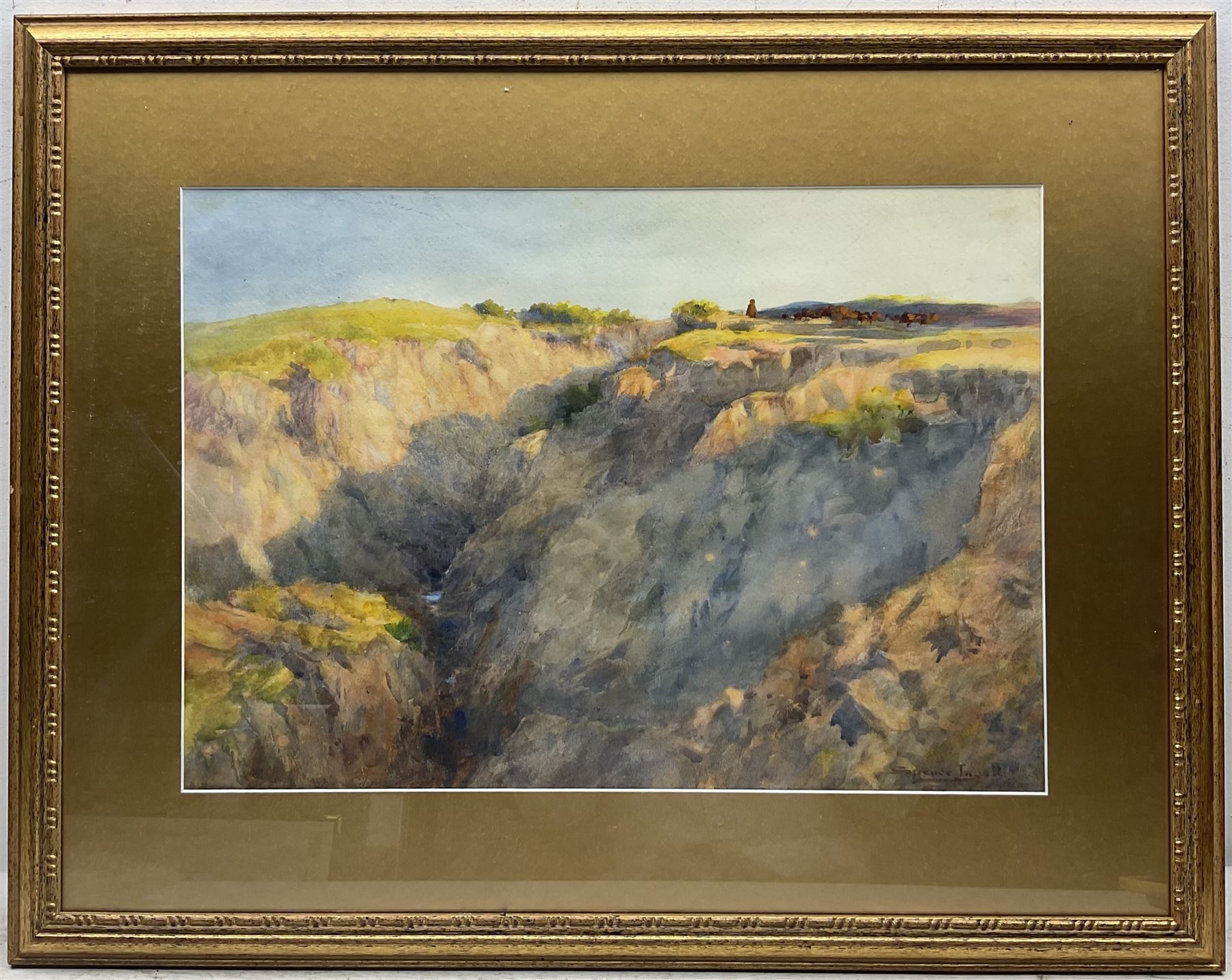 John Spence Ingall (Staithes Group 1850-1936): Shepherd and Flock on Clifftop - Middle East, watercolour signed 33cm x 47cm