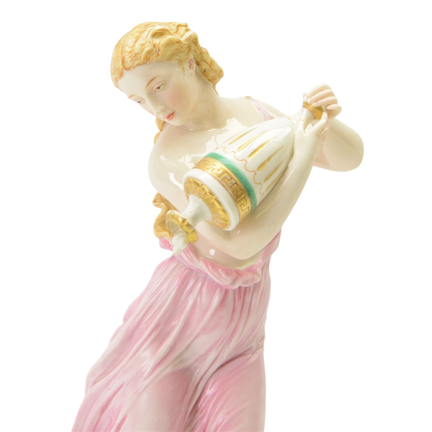 Late 19th century Royal Worcester figure, 'Evening Dew', modelled as a semi-nude female figure pouring water from an amphora, upon a socle base, H40cm
