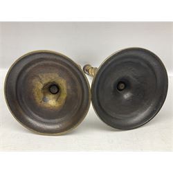 Pair of Victorian brass barley twist candle sticks, H30cm