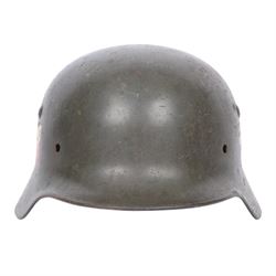 WWII German double decal steel helmet, M35, with both army and tri-colour decals, impress ...