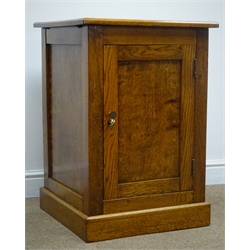  Oak bedside/lamp cupboard, single panelled door, plinth base, W54cm, H77cm, D53cm  