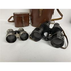 Pair of racing binoculars in leather case, together with a pair of Ross London Steplux binoculars no.149664 in leather case  