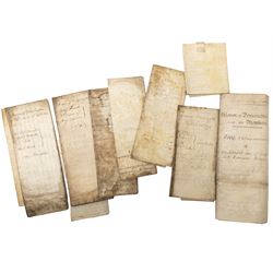 Yorkshire manorial interest - collection of 18th and 19th century vellum and paper court copyhold, admittance, surrender and lease documents relating to the Manor of Dunnington and Dunnington Hall, the Manor of Riccall with Newbald and Cawthorpe, and the Manor of North Duffield with the Members, together with similar documents for Warthorpe Hall, Allerthorpe Hall, Murton and surrounding areas, many retaining original seals, in one box