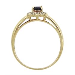 9ct gold diamond and sapphire cluster ring, hallmarked