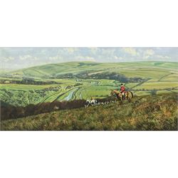 Donald Ayres (British 1936-): Huntsman and Hounds at 'Cuckmere River - Sussex', oil on canvas signed, titled verso 49cm x 99cm
Provenance: private collection, purchased Dee, Atkinson & Harrison 8th July 2005