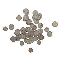 Approximately 108 grams of Great British pre-1920 silver sixpence and threepence coins, and approximately 29 grams of Great British pre-1947 silver threepence coins