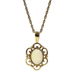 9ct gold oval opal pendant necklace, hallmarked