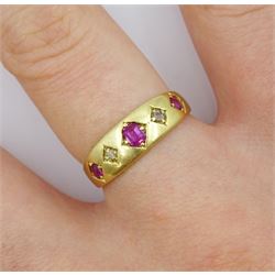 Victorian 18ct gold five stone gypsy set ruby and diamond ring